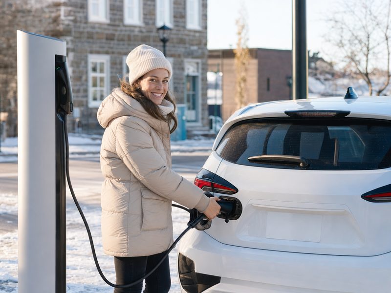 An electric car plugged in at a charging station